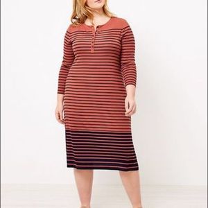 LOFT striped Henley midi dress size M